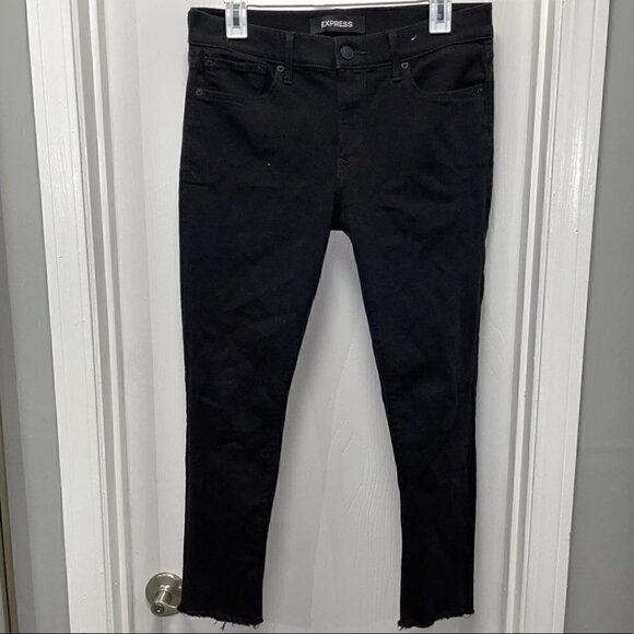 Express Jeans Mid-Rise Legging Skinny Leg Stretch Raw Fray Hem Distressed Hem - Picture 3 of 9
